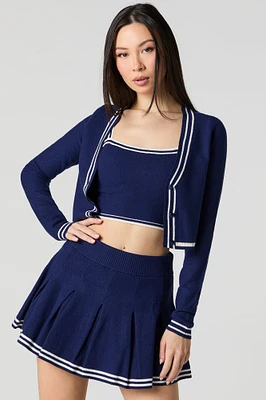 Knit Striped Trim Cropped Cardigan