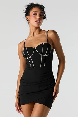 Rhinestone Trim Corset Mini Dress