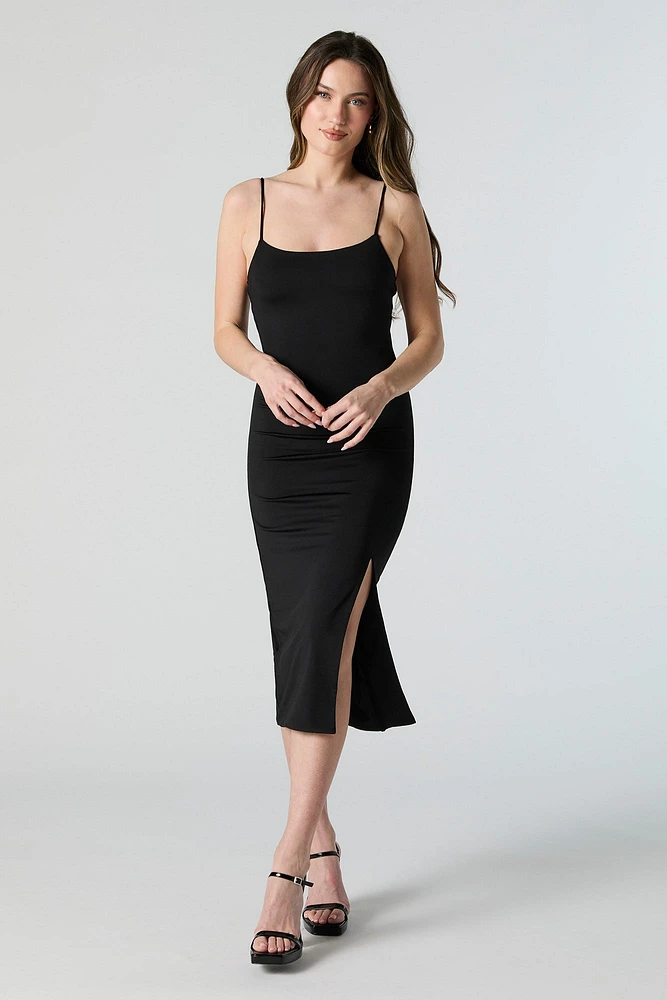 Contour Scoop Neck Slit Midi Dress