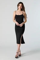 Contour Scoop Neck Slit Midi Dress