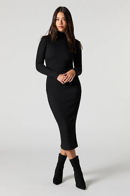 Ribbed Knit Turtleneck Bodycon Midi Dress