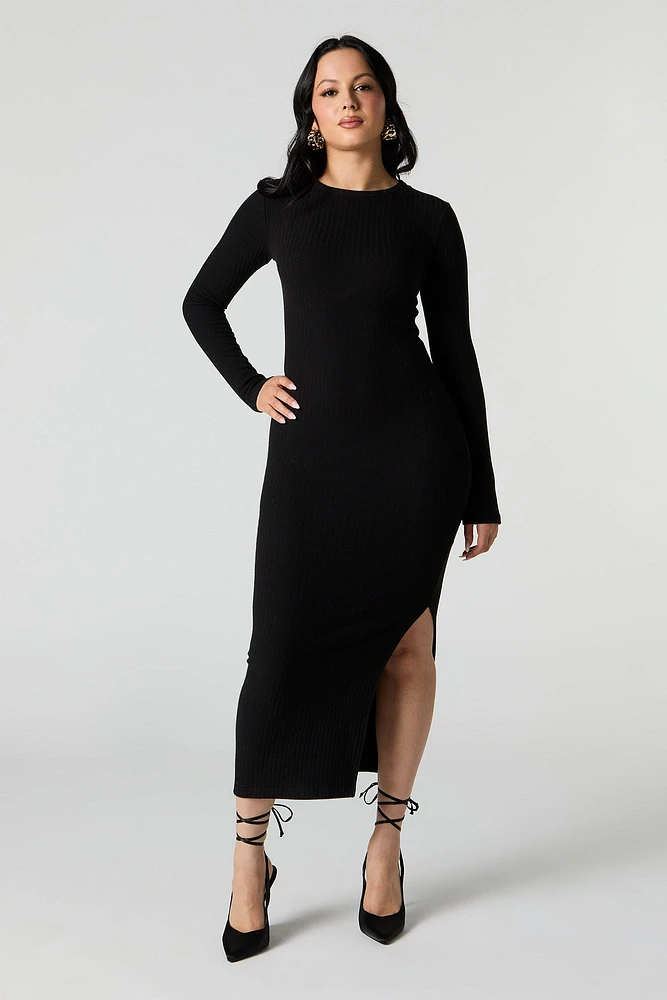 Ribbed Knit Bodycon Long Sleeve Midi Dress