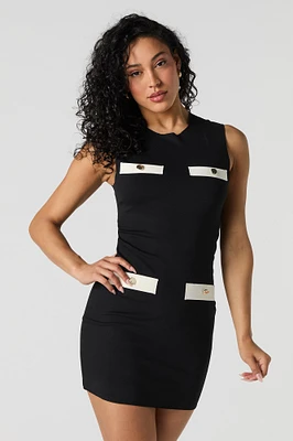 Faux Pocket Bodycon Mini Dress