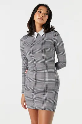 Plaid Collared Long Sleeve Mini Dress