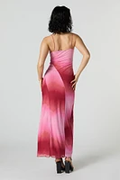 Gradient Mesh Overlay Slit Maxi Dress