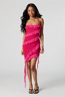 Mesh Ruffle Asymmetrical Mini Dress