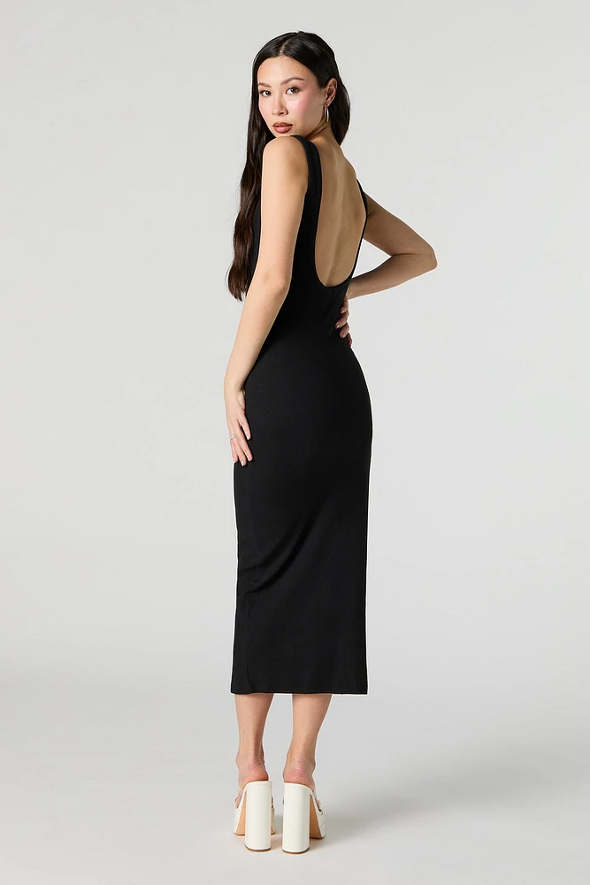 Ribbed Scoop Back Bodycon Midi Dress