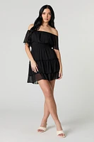 Chiffon Off Shoulder Tiered Mini Dress