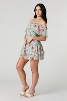 Chiffon Off Shoulder Tiered Mini Dress