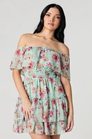 Chiffon Off Shoulder Tiered Mini Dress