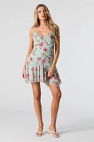 Floral Chiffon Asymmetrical Mini Dress