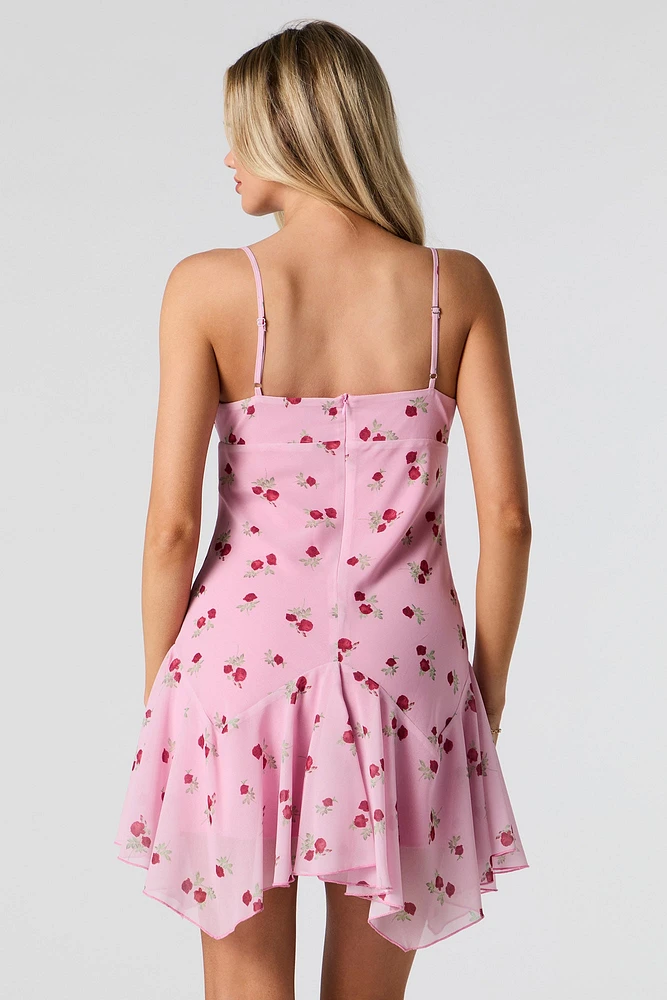 Floral Chiffon Asymmetrical Mini Dress