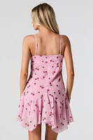 Floral Chiffon Asymmetrical Mini Dress