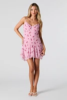 Floral Chiffon Asymmetrical Mini Dress