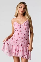 Floral Chiffon Asymmetrical Mini Dress