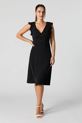 V-Neck Flutter Sleeve Midi Dress