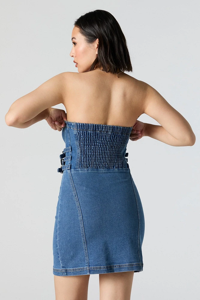 Minirobe tubulaire en denim avec fermeture Ã  glissiÃ¨re