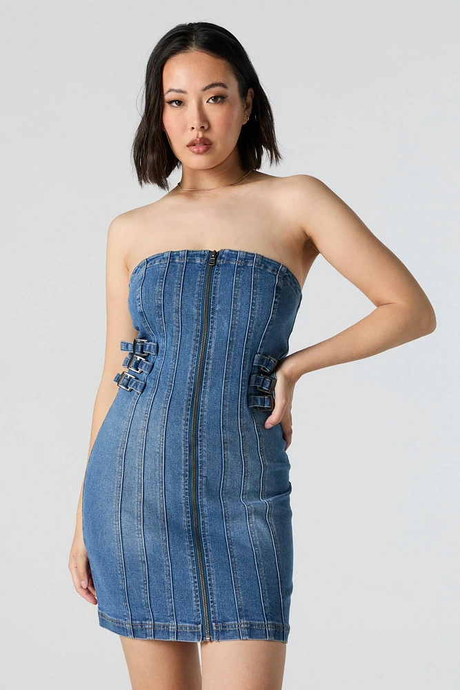 Minirobe tubulaire en denim avec fermeture Ã  glissiÃ¨re