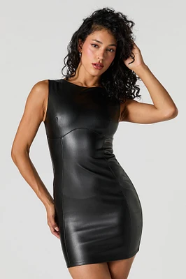 Faux Leather Sleeveless Bodycon Mini Dress