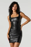 Faux Leather Square Neck Bodycon Mini Dress