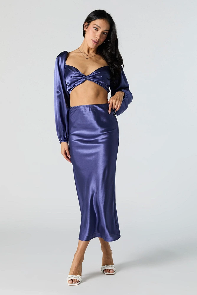 Satin High Rise Midi Skirt