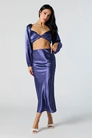 Jupe midi à taille haute en satin