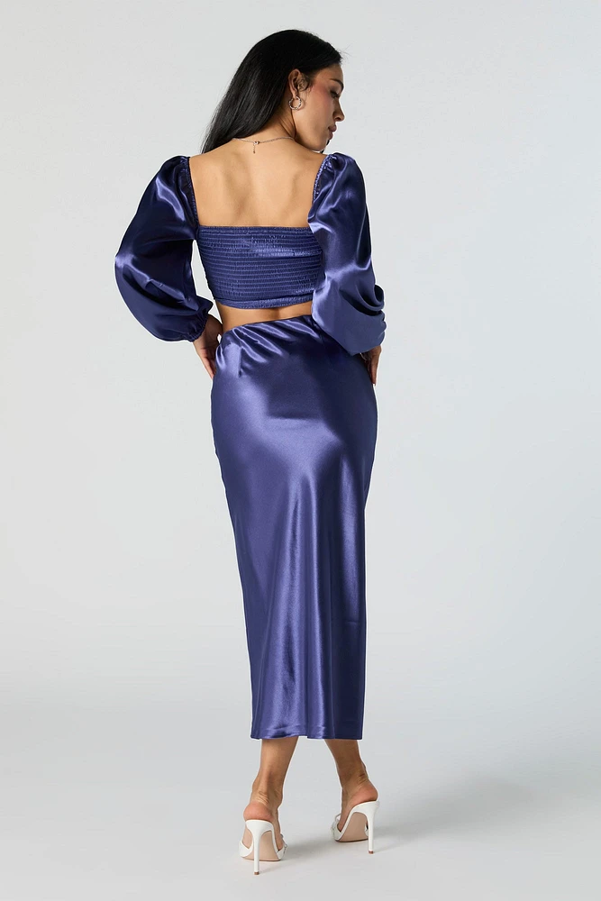 Jupe midi à taille haute en satin