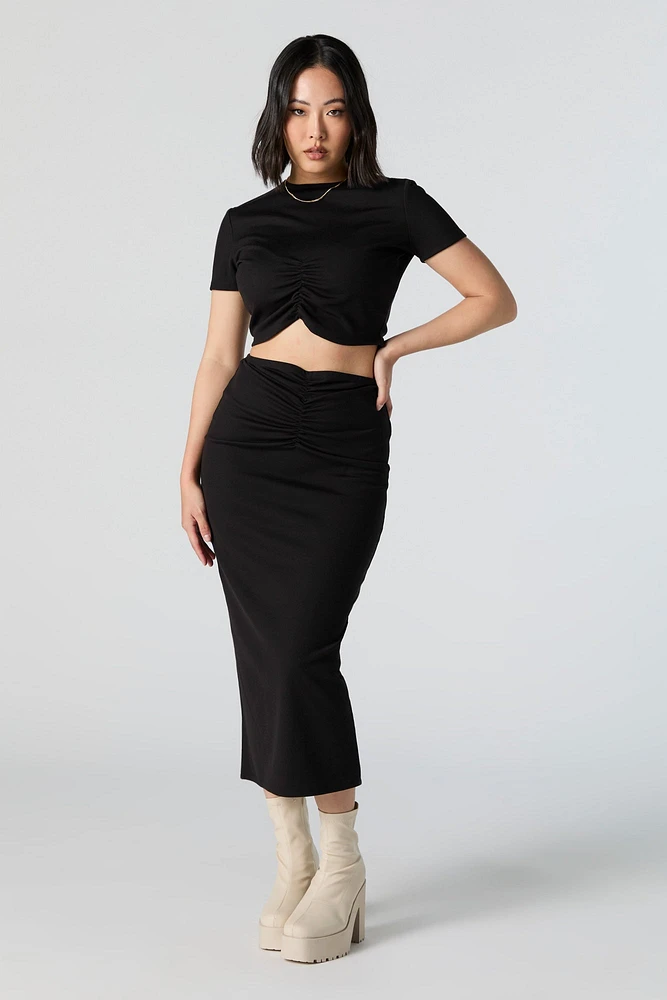 Cinched High-Rise Midi Skirt