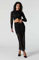 Sparkle Floral Lace Long Sleeve Crop Top