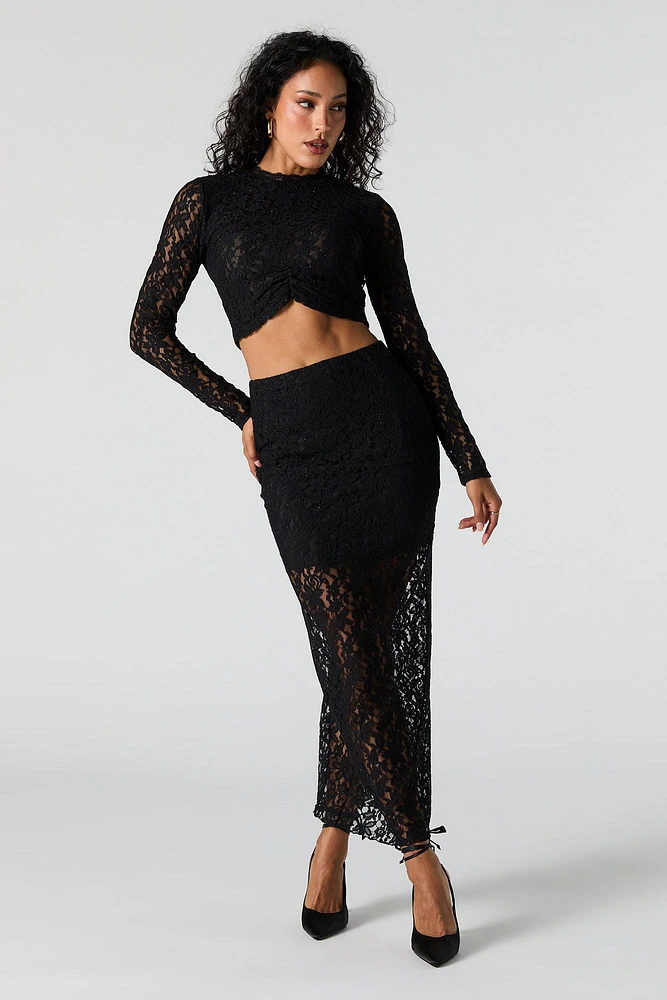 Sparkle Floral Lace Midi Skirt