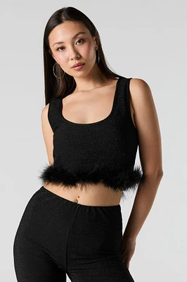 Sparkle Faux Fur Trim Tank