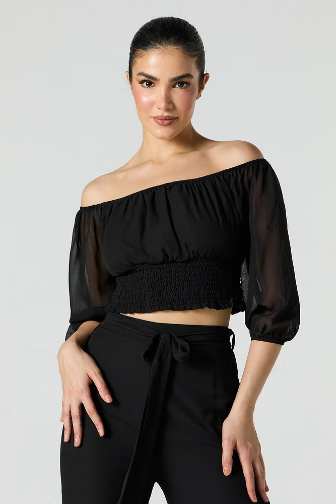 Chiffon Off Shoulder Half Sleeve Top