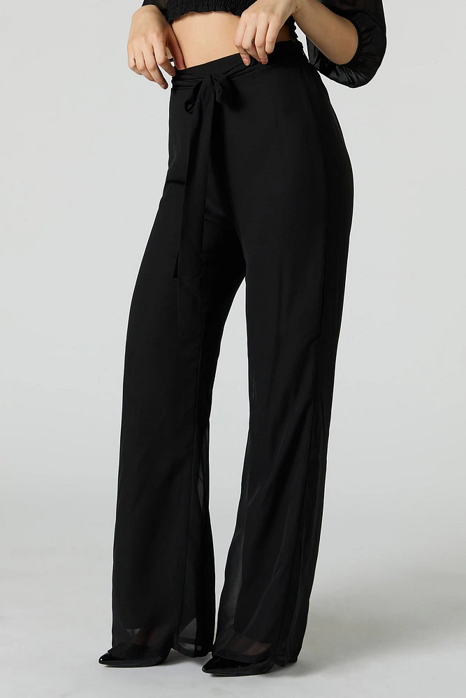 Chiffon Belted Palazzo Pant