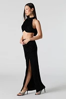 Textured Velvet Slit Maxi Skirt