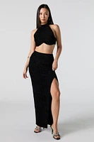 Textured Velvet Slit Maxi Skirt