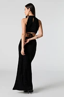 Textured Velvet Slit Maxi Skirt