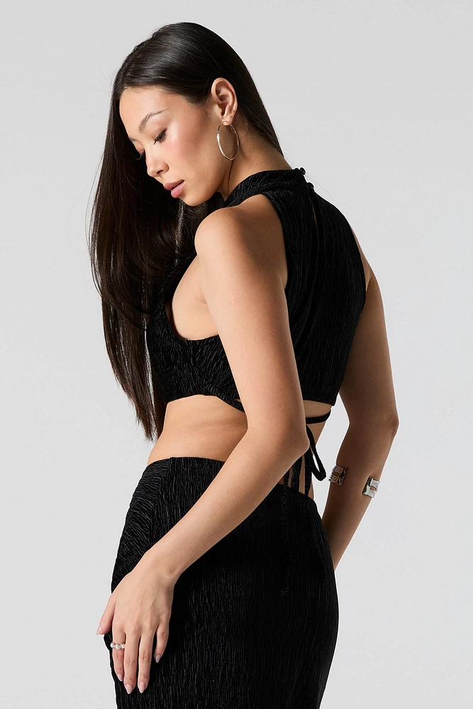 Textured Velvet Cropped Halter Tank