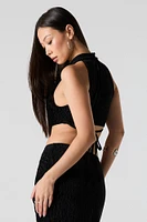 Textured Velvet Cropped Halter Tank