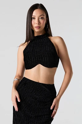 Textured Velvet Cropped Halter Tank