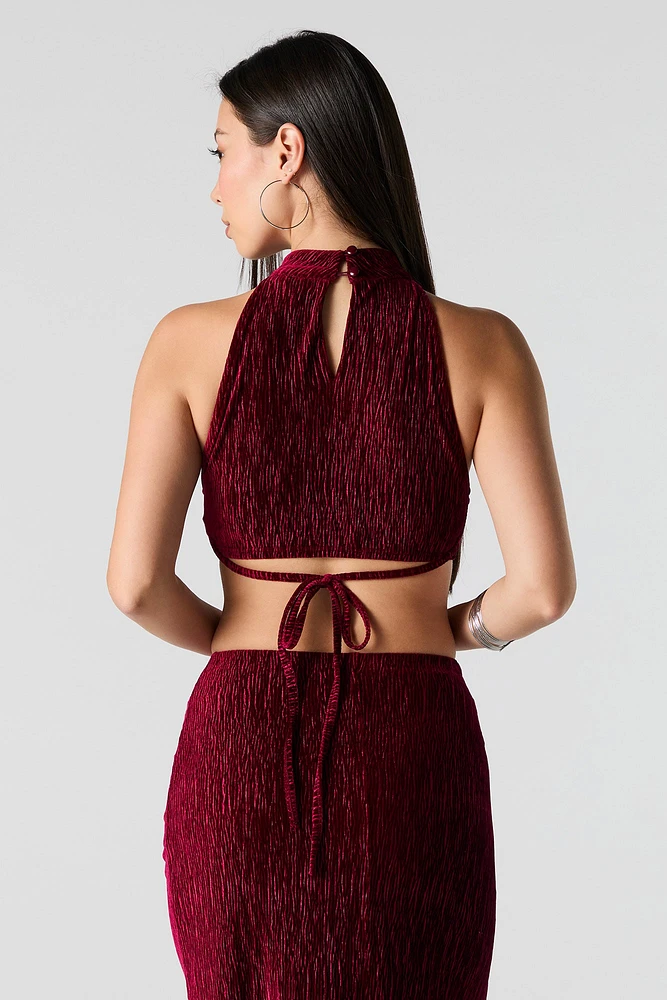 Textured Velvet Cropped Halter Tank