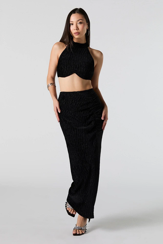 Textured Velvet Cropped Halter Tank