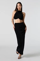 Textured Velvet Cropped Halter Tank