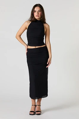 Mesh Ruched Midi Skirt