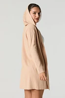 Open Front Long Sleeve Hooded Cardigan