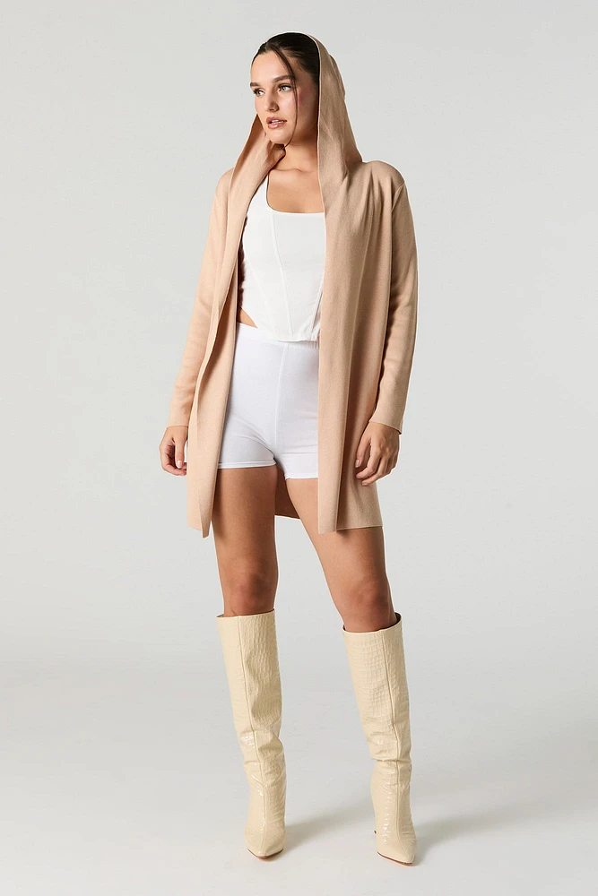 Open Front Long Sleeve Hooded Cardigan