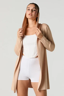 Open Front Long Sleeve Hooded Cardigan