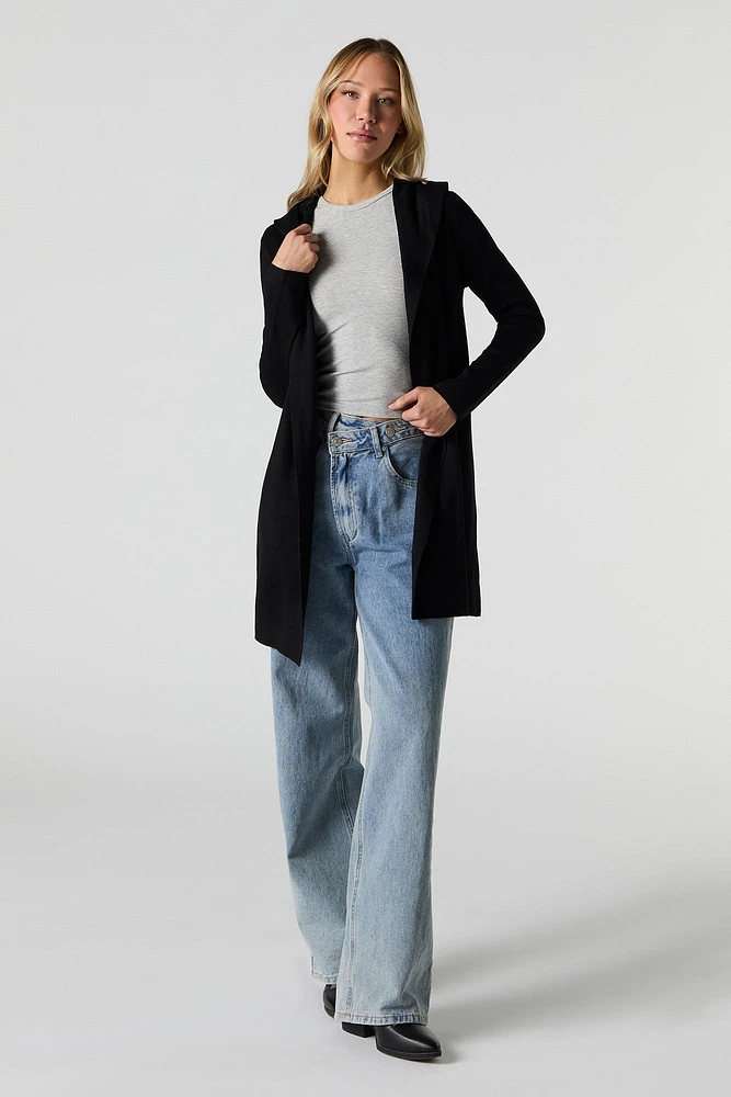 Open Front Hooded Longline Cardigan