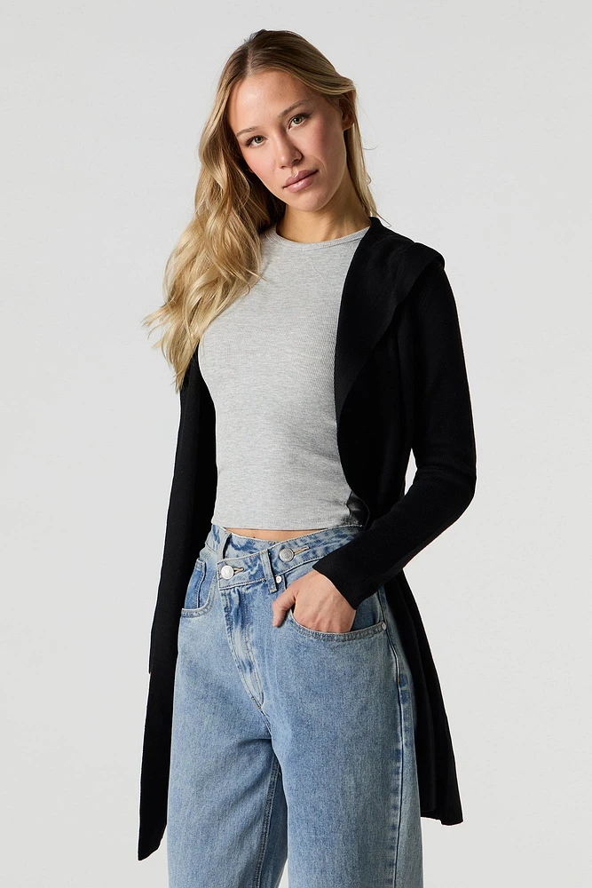 Open Front Hooded Longline Cardigan