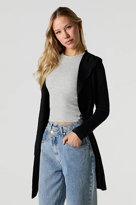 Open Front Hooded Longline Cardigan
