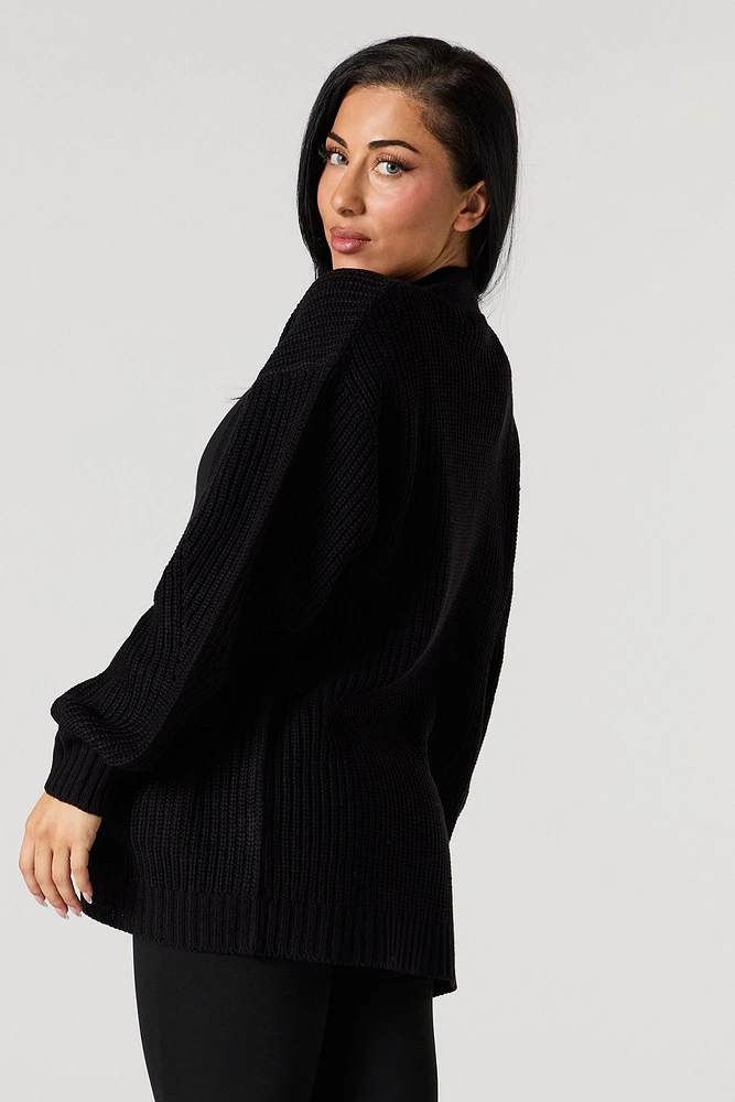 Ribbed Knit Open Front Long Sleeve Cardigan